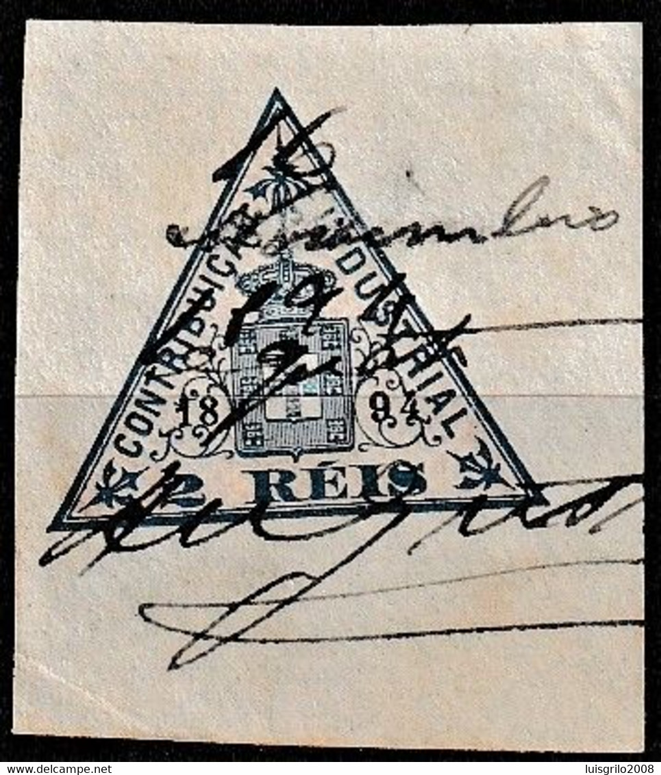 Revenue / Fiscaux / Fiscal, Portugal -|- Contribuição Industrial 1894 / 2 Rs. - Margem Larga - Used Stamps