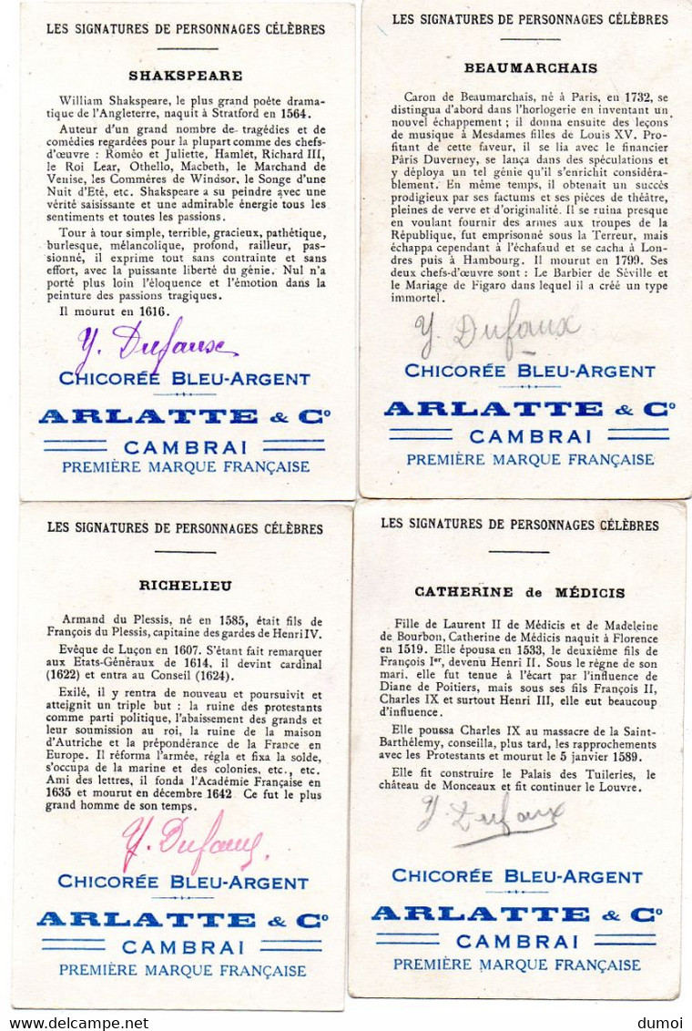 Lot de 9 Chromos  -  Les Signatures de Personnages Célèbres - Chicorée Arlatte  Cambrai