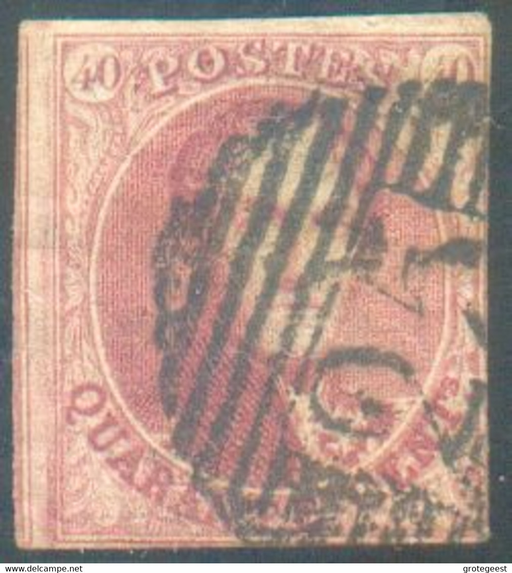 N°5 - Médaillon 40 Centimes Carmin-rose, Margé Obl. P.25 CHARLEROI Centrale.   TB - 17410 - 1849-1850 Medaillen (3/5)