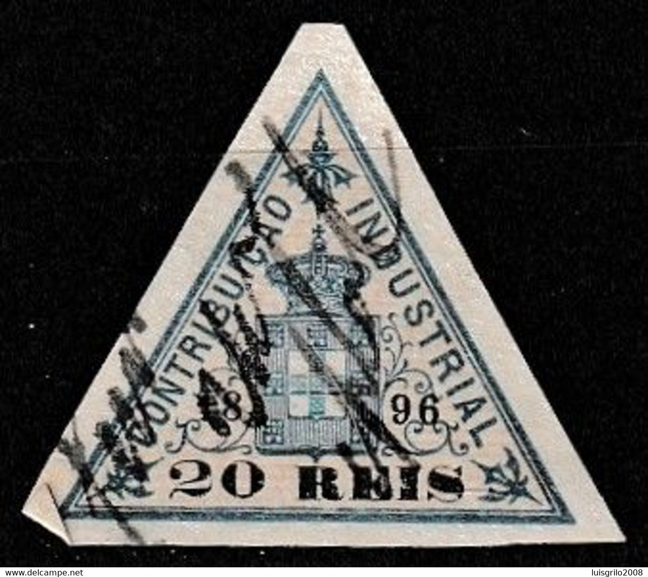 Revenue / Fiscaux / Fiscal, Portugal -|- Contribuição Industrial 1896 / 20 Rs. - Margem Fina - Usati