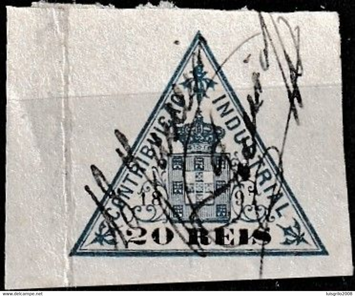 Revenue / Fiscaux / Fiscal, Portugal -|- Contribuição Industrial 1897 / 20 Rs. - Margem Larga - Gebraucht