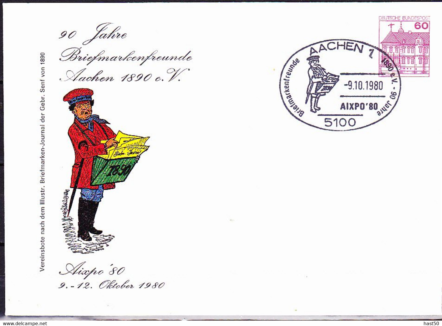 BRD FGR RFA - Privatumschlag 90 Jahre Briefmarkenfreunde (MiNr: PU 115 D1/001) 1980 - Sonderstempel Aachen - Enveloppes Privées - Oblitérées