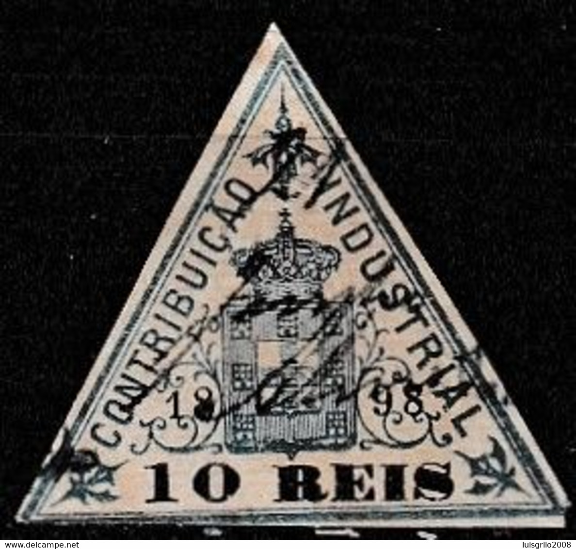 Revenue / Fiscaux / Fiscal, Portugal -|- Contribuição Industrial 1898 / 10 Rs. - Margem Fina - Gebruikt
