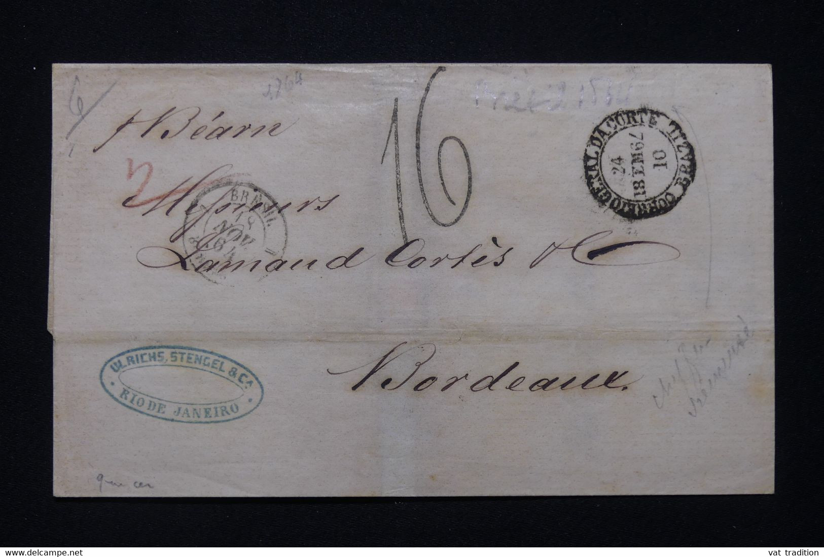 BRÉSIL - Lettre De Rio De Janeiro Pour La France En 1864 Avec Cachet " Correio General Da Corte " - L 90928 - Lettres & Documents