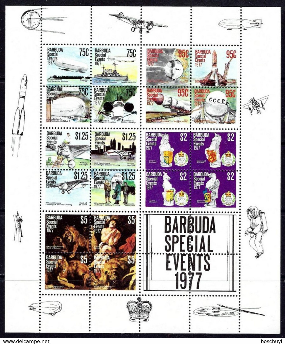 Barbuda, 1977, Zeppelin, Space, Lindbergh, Silver Jubilee, Rubens, MNH, Michel Block 29 - Barbuda (...-1981)