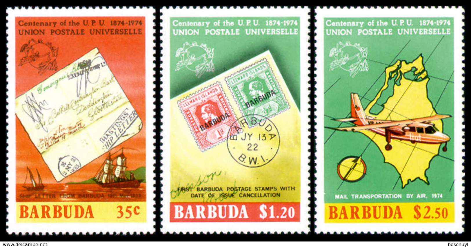 Barbuda, 1974, UPU, Universal Postal Union, United Nations, MNH, Michel 182-184 - Barbuda (...-1981)