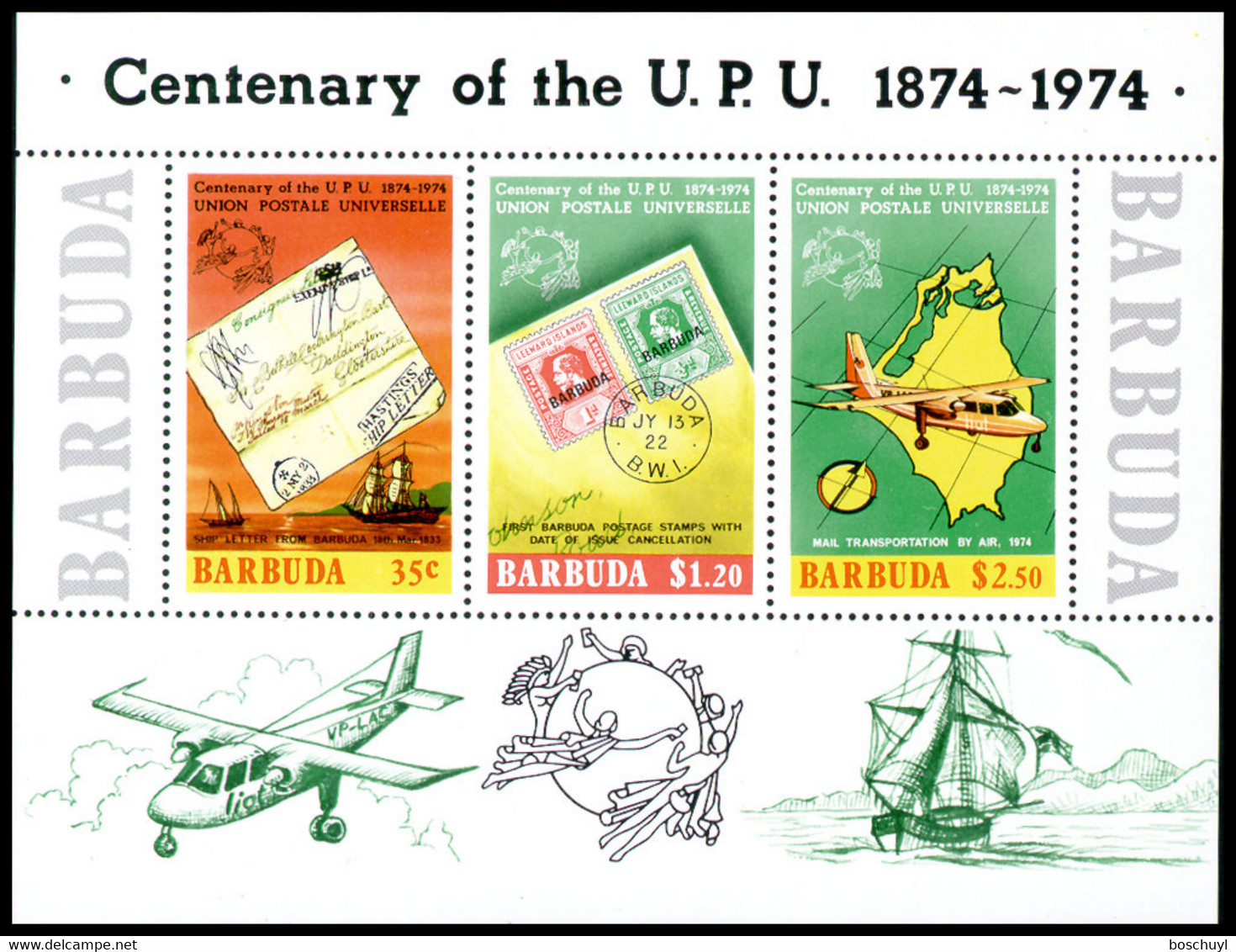 Barbuda, 1974, UPU, Universal Postal Union, United Nations, MNH, Michel Block 10 - Barbuda (...-1981)