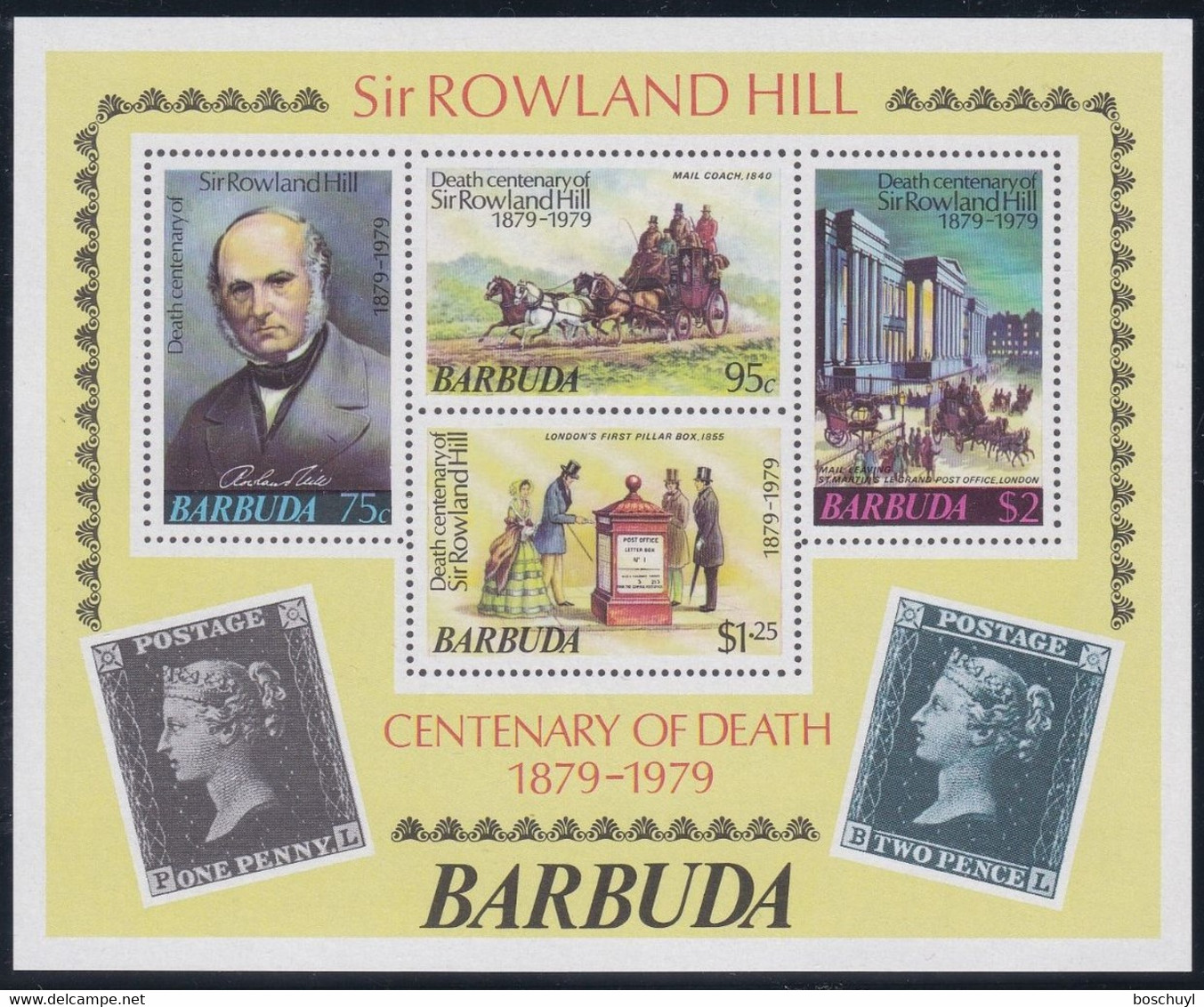 Barbuda, 1979, Rowland Hill, UPU, United Nations, MNH, Michel Block 41 - Barbuda (...-1981)
