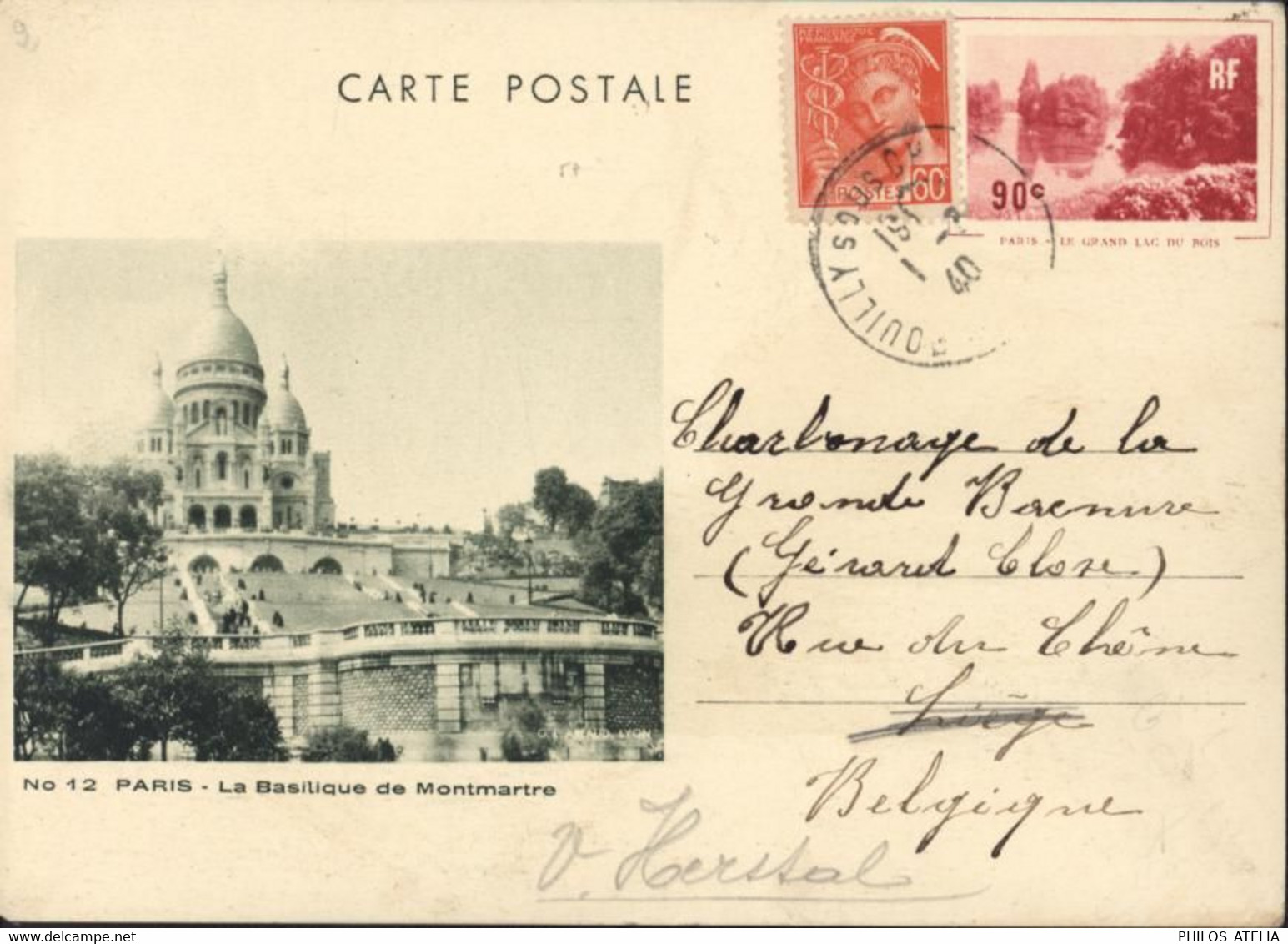 Entier Paris Le Grand Lac Du Bois 90c Rouge N°12 Paris Basilique Montmartre Storch G1B + YT 415 Mercure CAD Pouilly - Cartes Postales Types Et TSC (avant 1995)