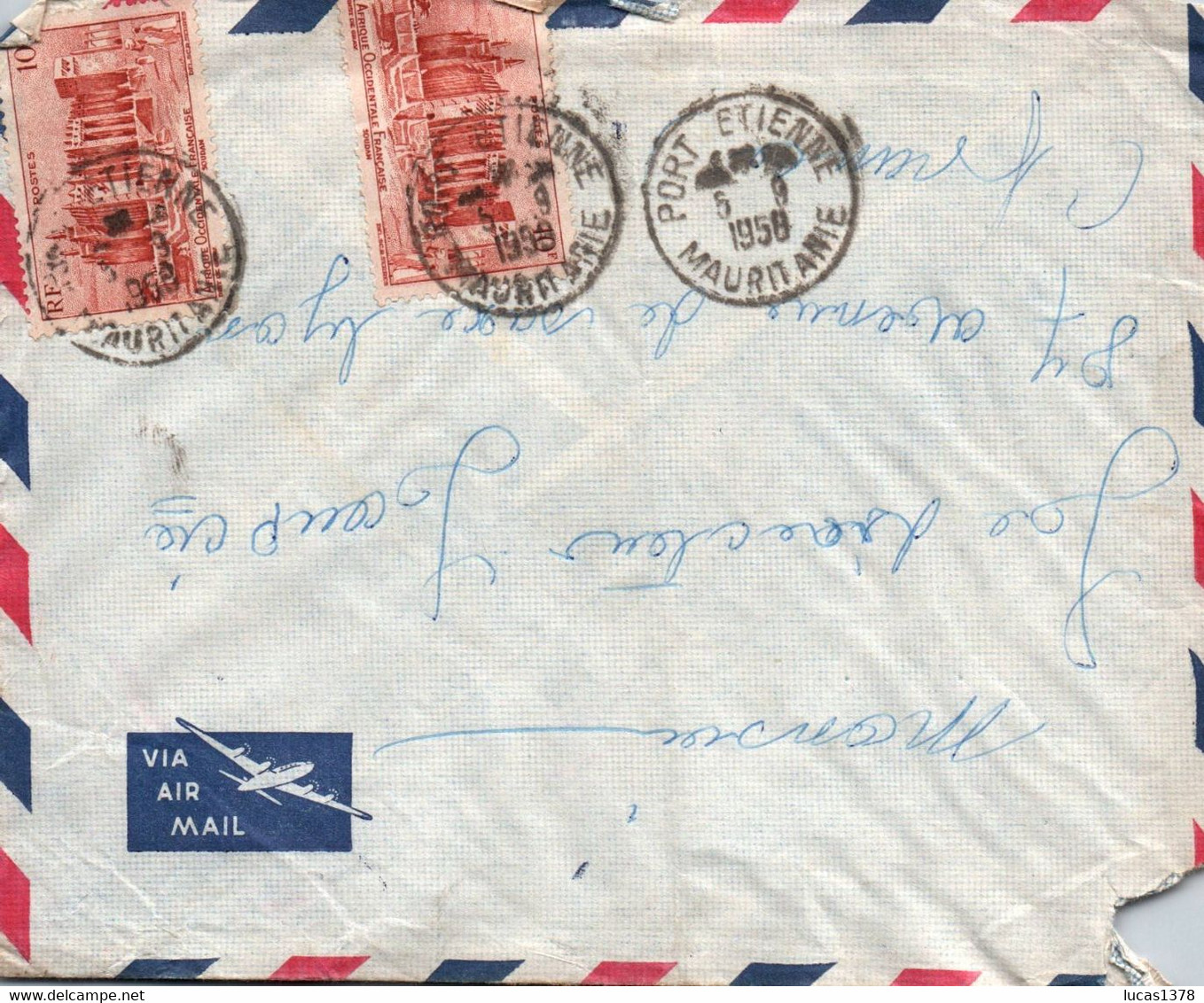 MAURITANIE  / LETTRE PAR AVION /  DEPART PORT ETIENNE   POUR LYON 1958 - Cartas & Documentos