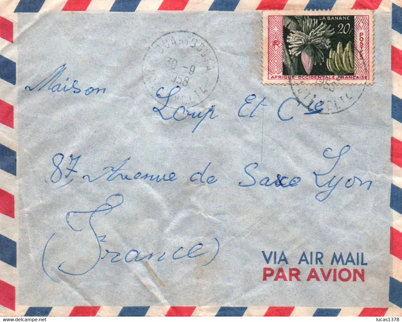 AOF LETTRE PAR AVION / OUAHIGOUYA  POUR LYON 1958 - Briefe U. Dokumente