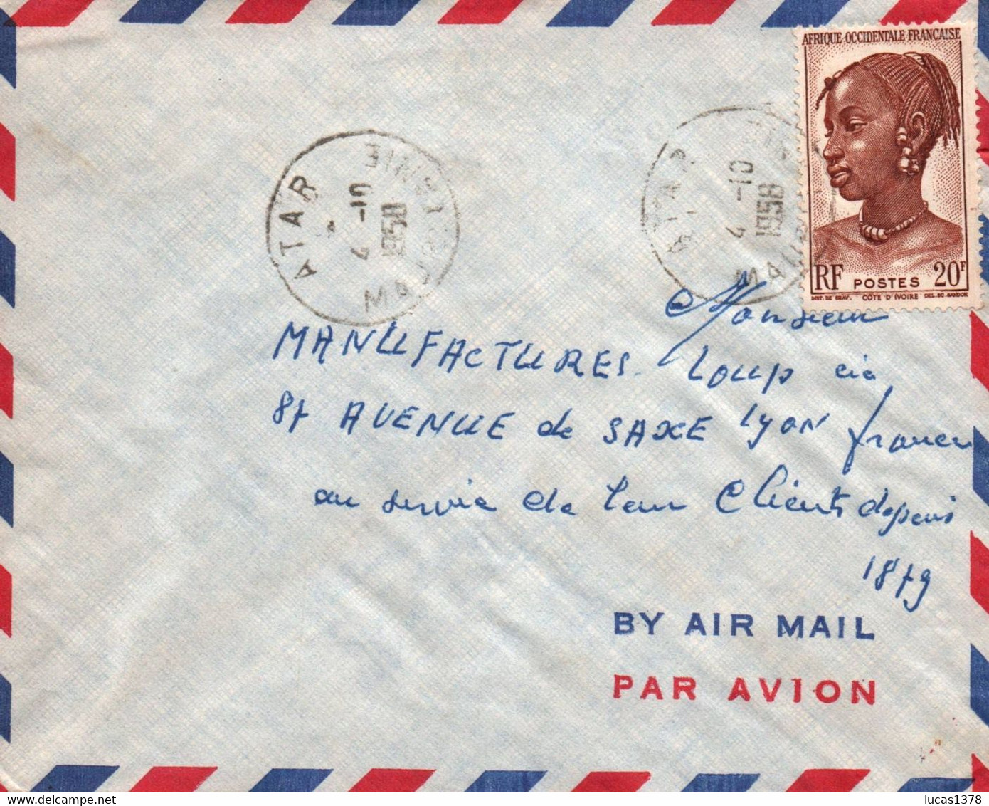 AOF / LETTRE PAR AVION / ATAR  POUR LYON 1958 - Cartas & Documentos