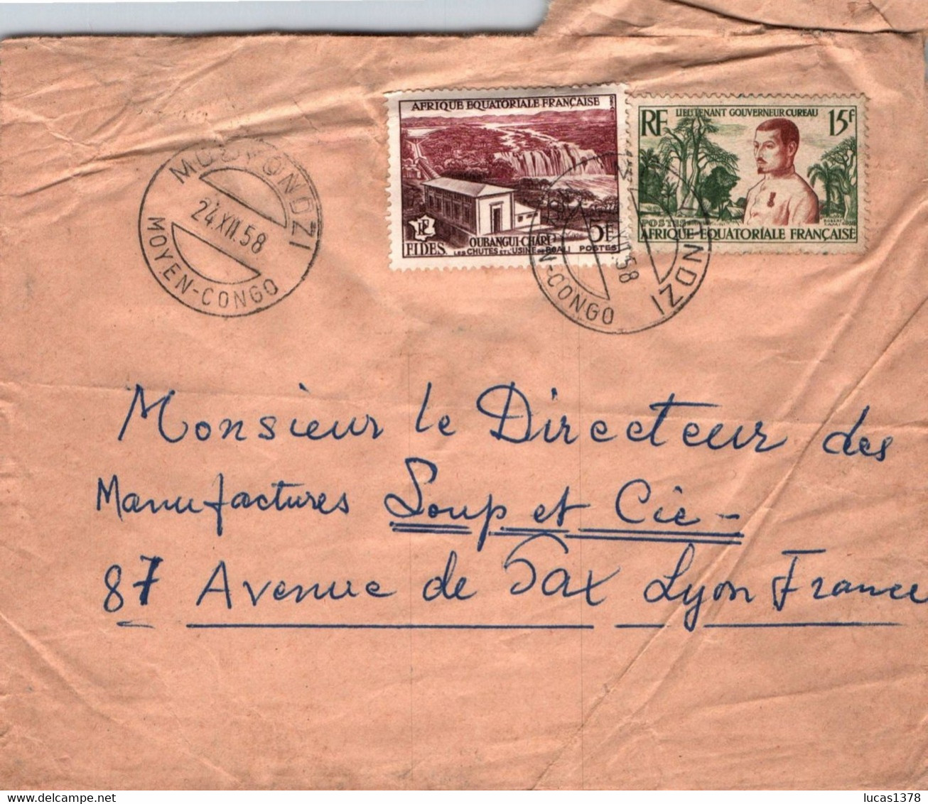 AOF / LETTRE PAR AVION / MOUYONDZI / MOYEN CONGO   / POUR LYON 1958 - Covers & Documents