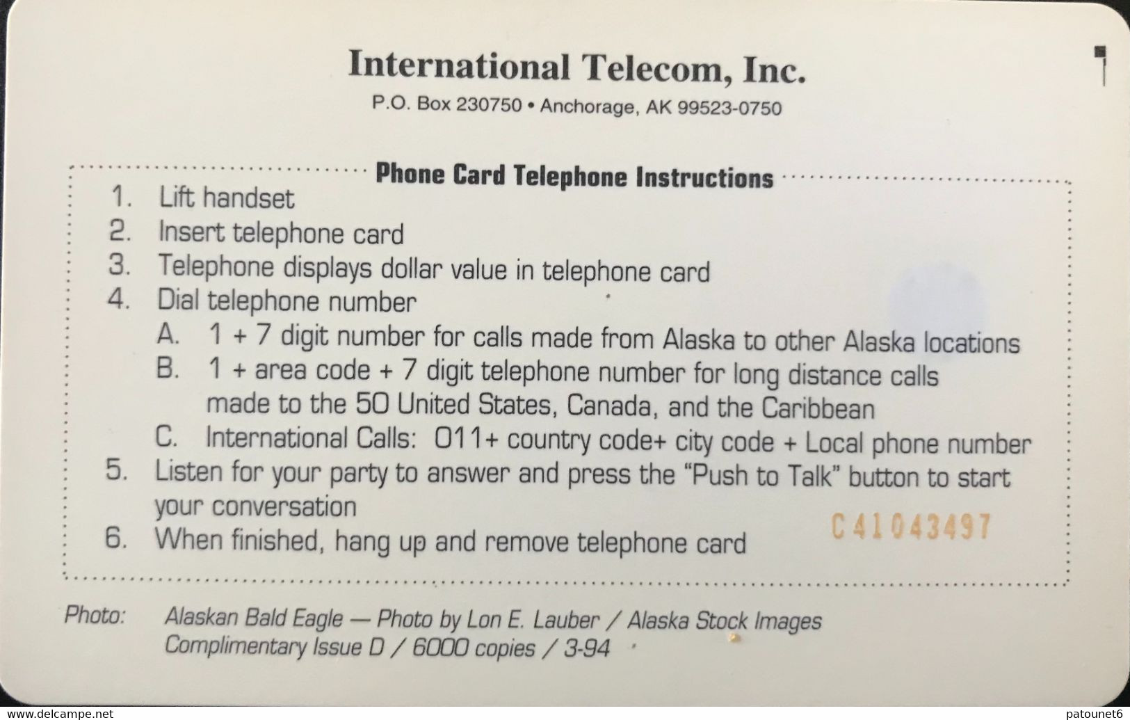 ALASKA  - Pyguargue à Tête Blanche  -  $3,50 - [2] Chip Cards