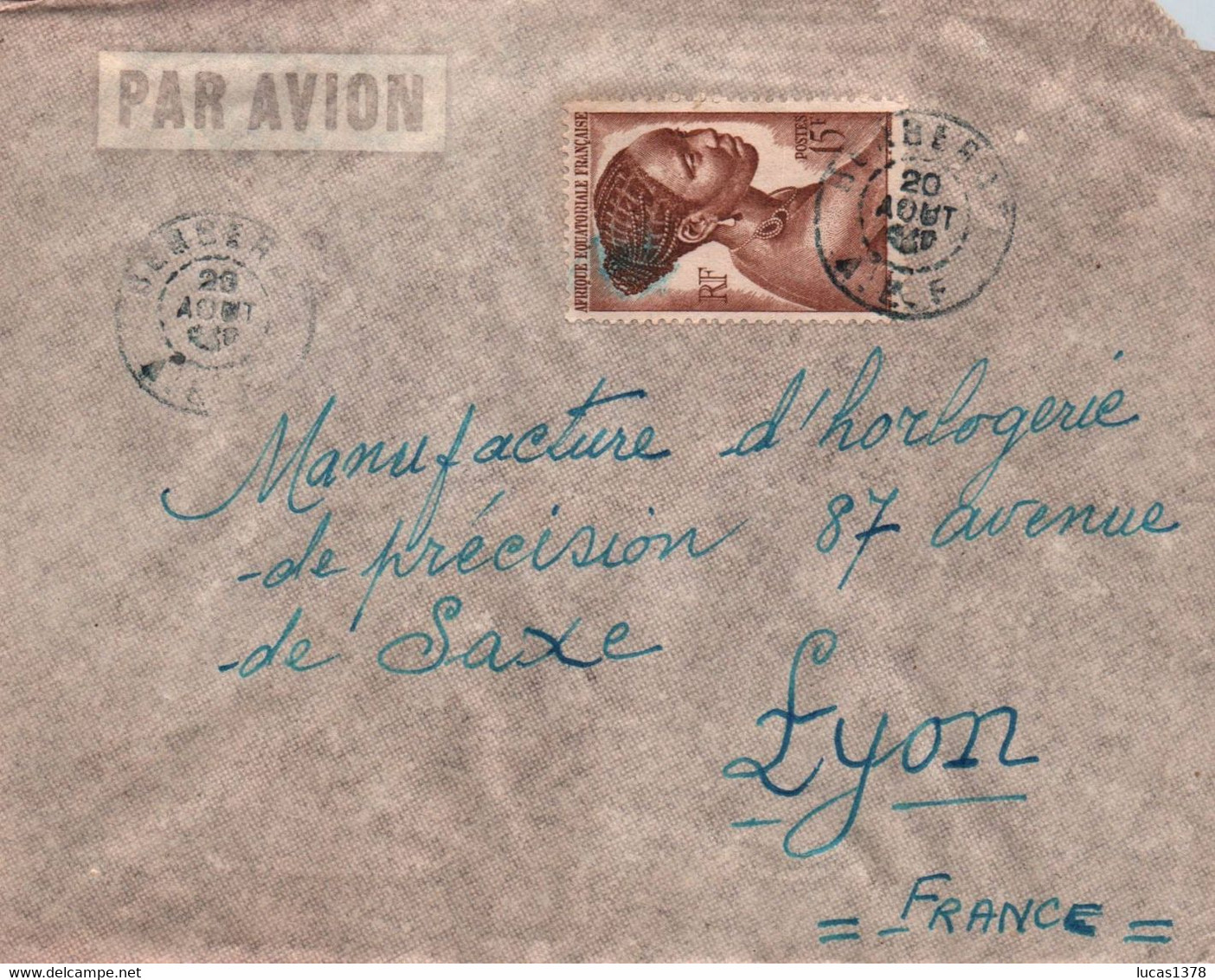 OUBANGUI  /  LETTRE PAR AVION  /  BERBERATI POUR LYON / 194? - Briefe U. Dokumente