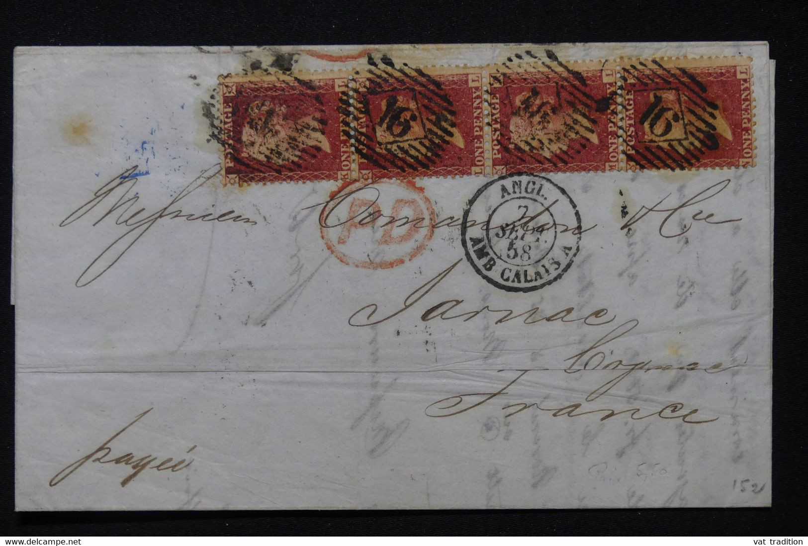 ROYAUME UNI - Lettre De Londres Pour La France En 1858, Affranchissement Victoria En Bande De 4  - L 90991 - Briefe U. Dokumente