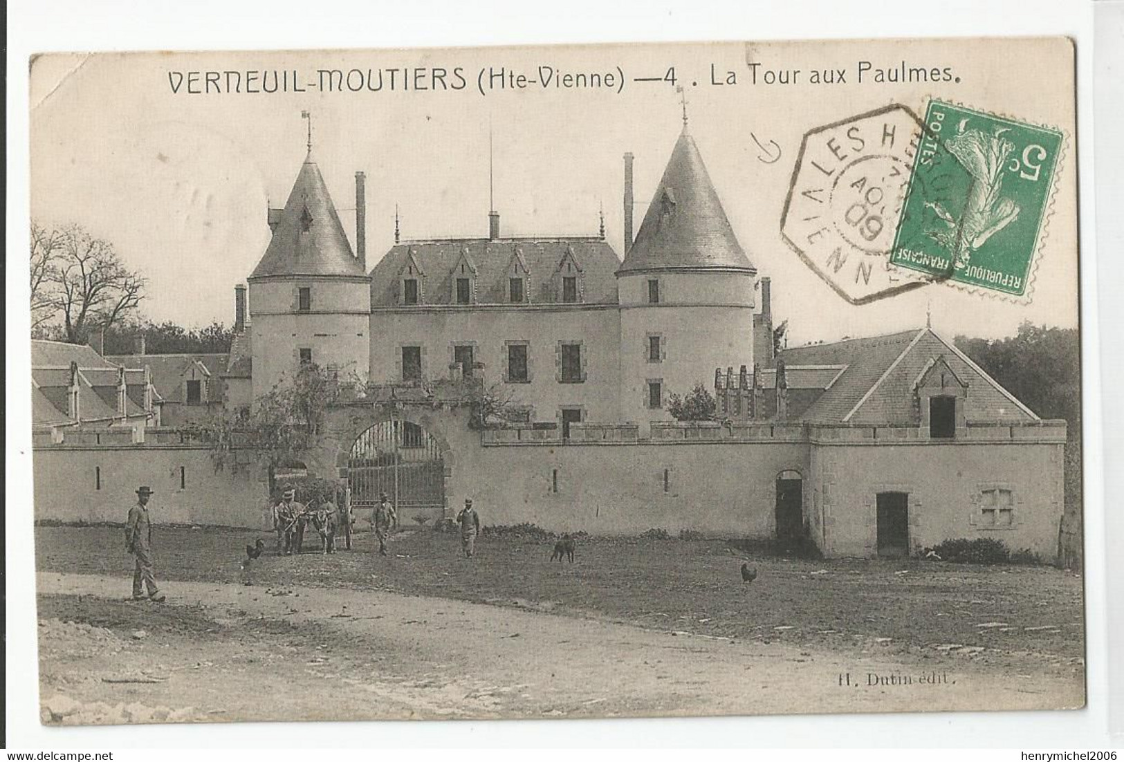 87 Haute Vienne Verneuil Moutiers La Tour Aux Paulmes Cachet Marcophilie 1909 - Autres & Non Classés