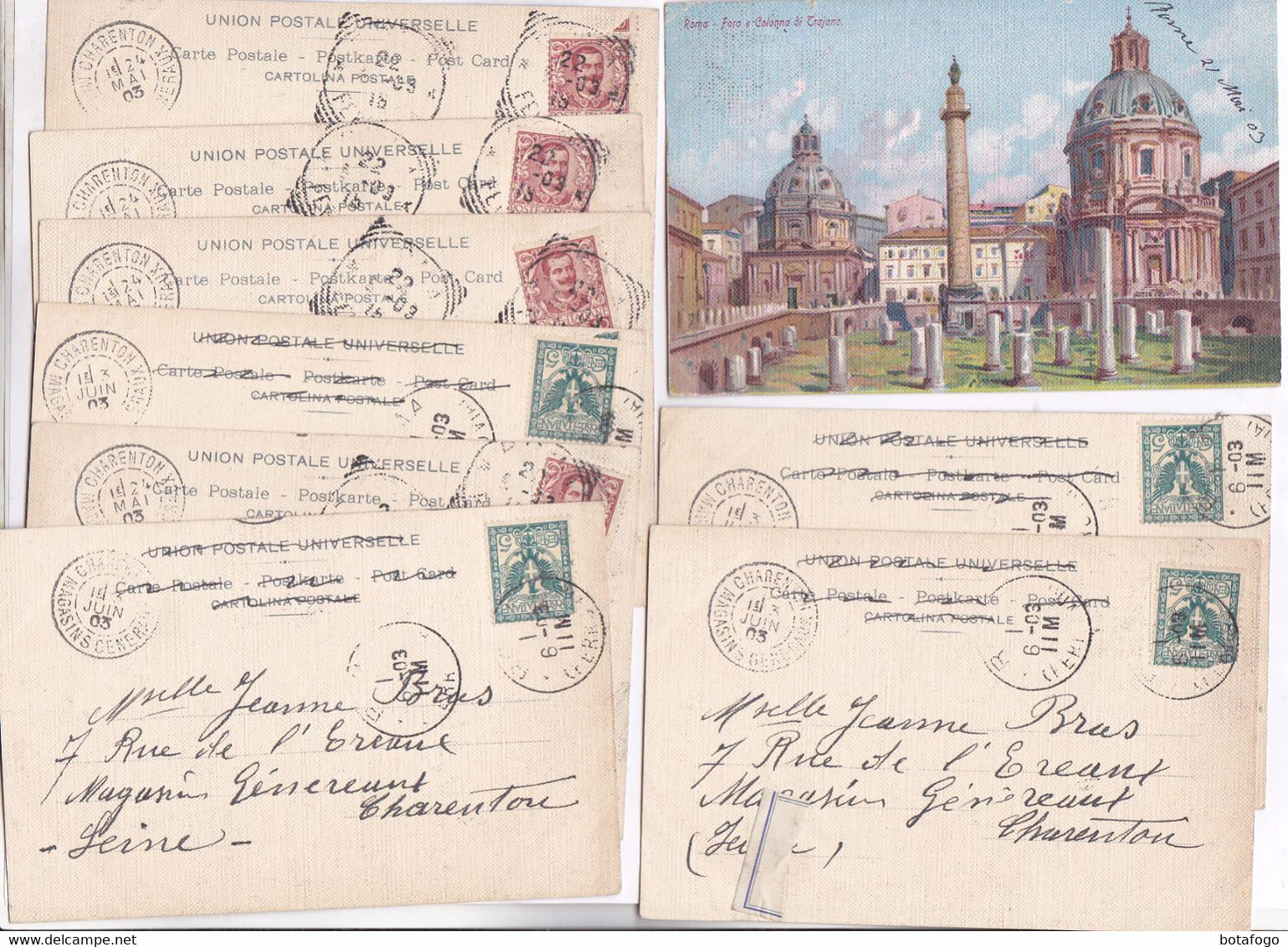 9 CPA ILLUSTREES, ROME EN 1903!  (toutes Timbrees) - Collections & Lots