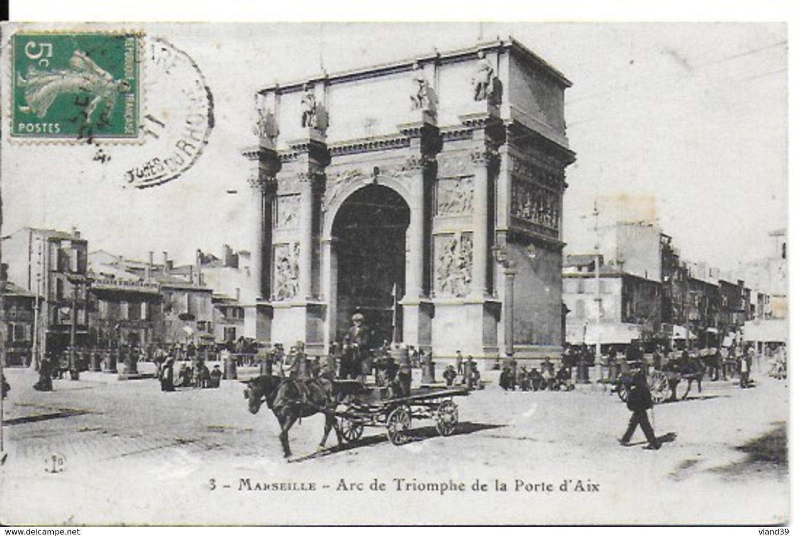 Marseille - Arc De Triomphe De La Porte D'Aix  ( Animée Charrettes) - Monuments