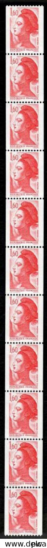 FRANCE 1982 LIBERTE DE GANDON ROULETTE YT N° 80  (TIMBRES N° 2192, 2192a) 1,60 ROUGE, AVEC 2 TIMBRES NUMEROTES, ** - 1982-1990 Liberté De Gandon