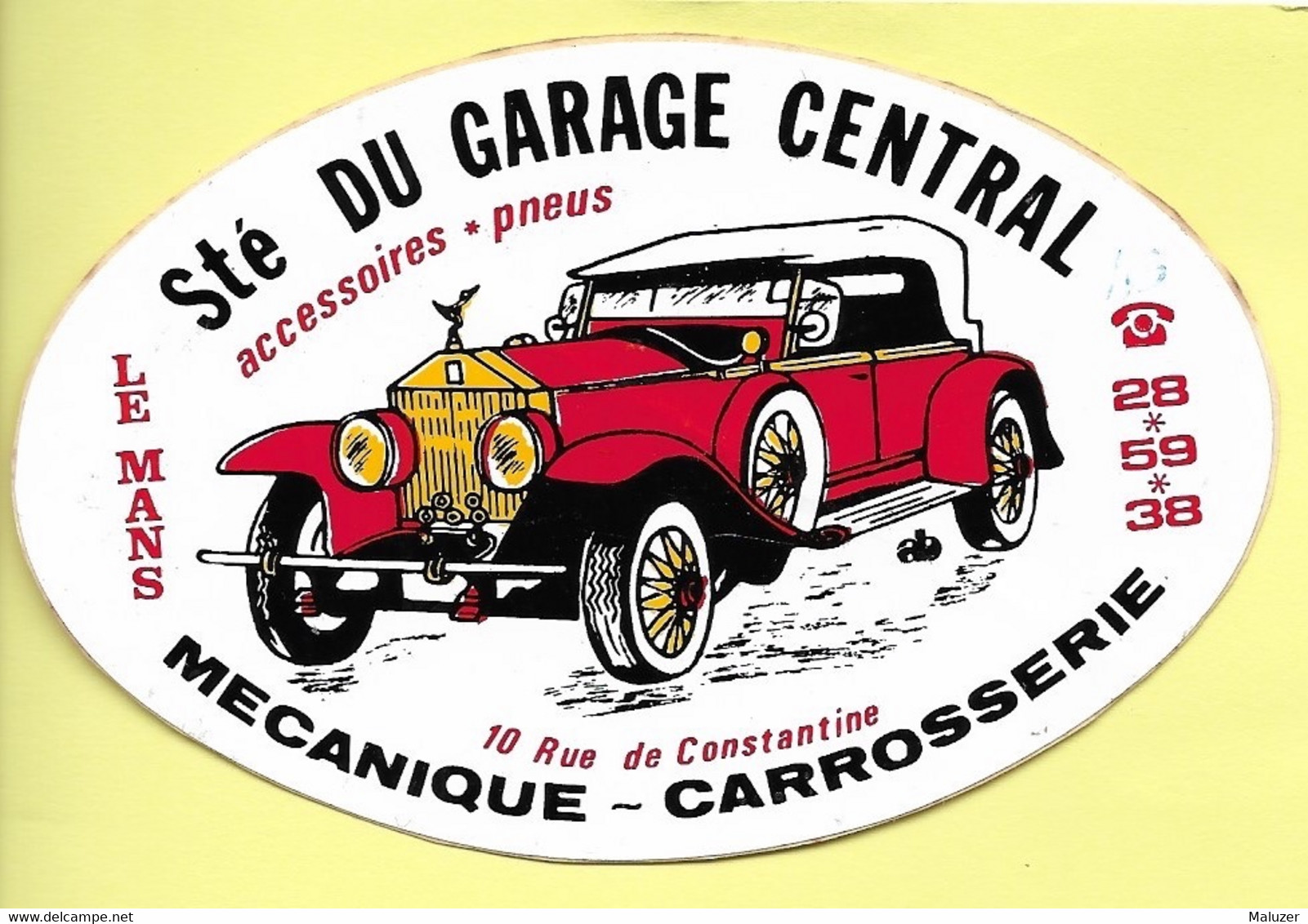 AUTOCOLLANT SOCIÉTÉ GARAGE CENTRAL  - MÉCANIQUE - CARROSSERIE - 10 RUE DE CONSTANTINE LE MANS - VOITURE - AUTOMOBILE - Stickers