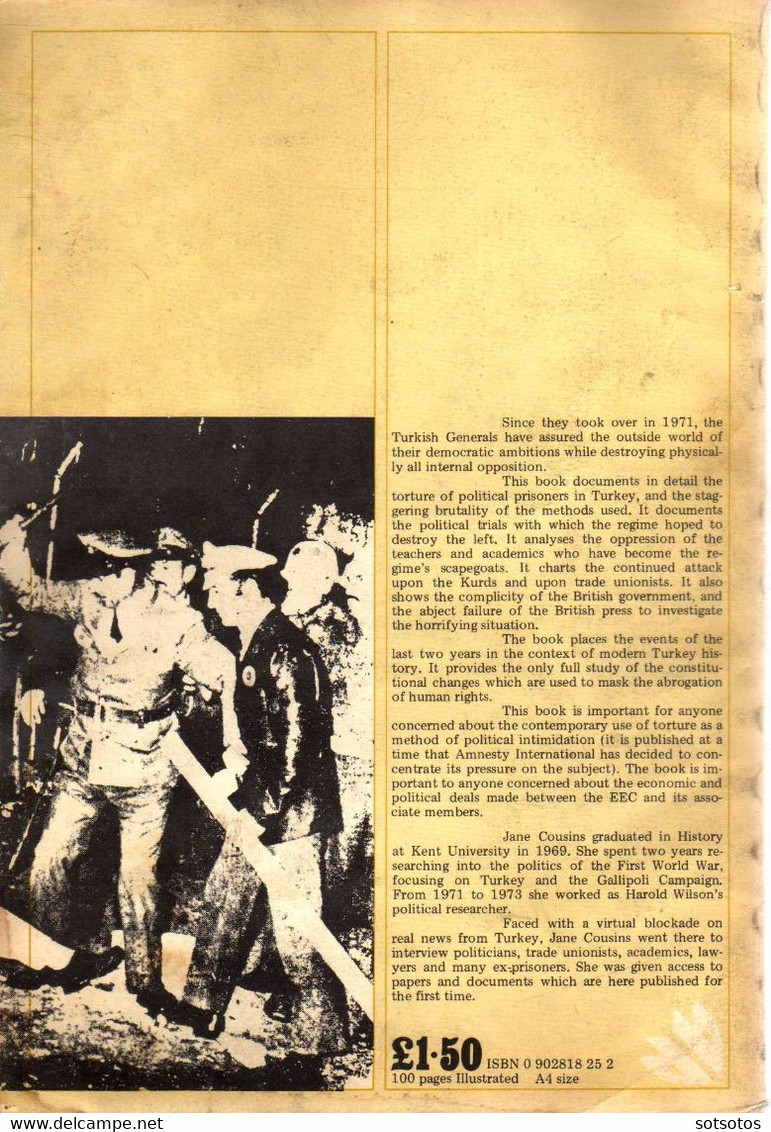 Jane Cousins: Turkey, Torture And Political Persecution – Pluto Press 1973 (1st Edition), Printed By Kensington Pres Bri - Asiatica