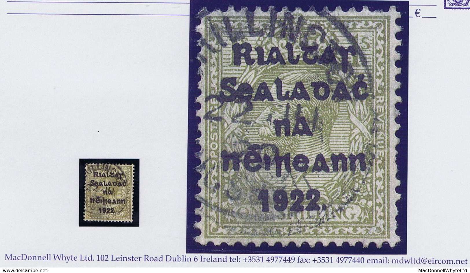 Ireland 1922 Thom Rialtas Faked 5-line Black Overprint On 1s Bistre-brown, Appears To Be Hand-impressed - Cartas & Documentos