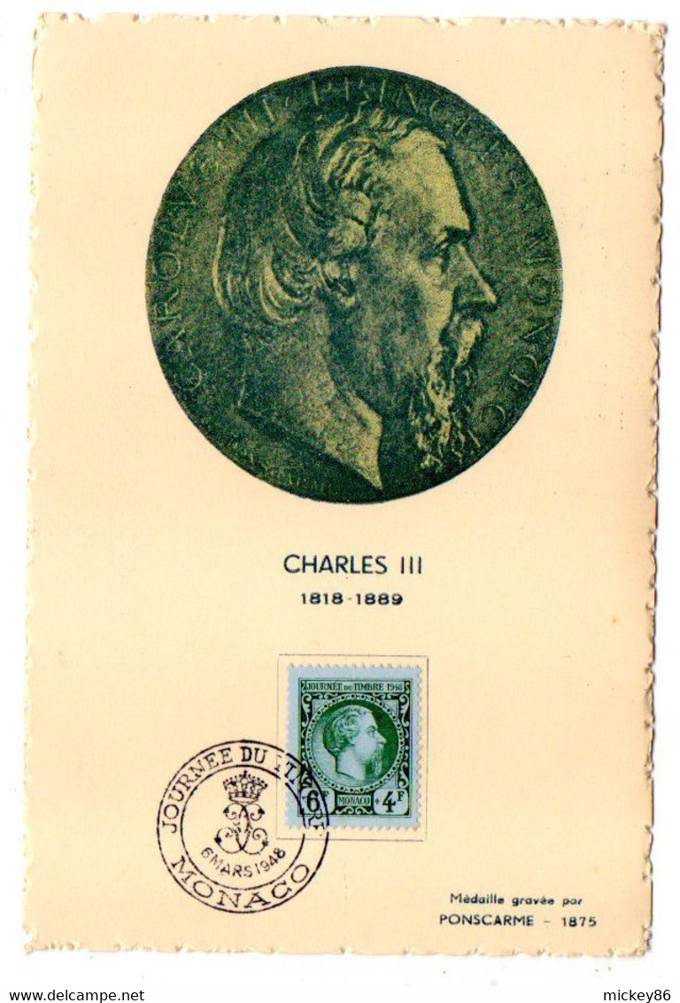 Monaco --1948-- Carte-maximum  CHARLES III --Journée Du Timbre  1948-- - Cartes-Maximum (CM)