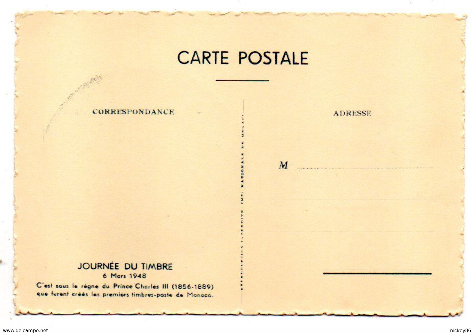 Monaco --1948-- Carte-maximum  CHARLES III --Journée Du Timbre  1948-- - Maximum Cards