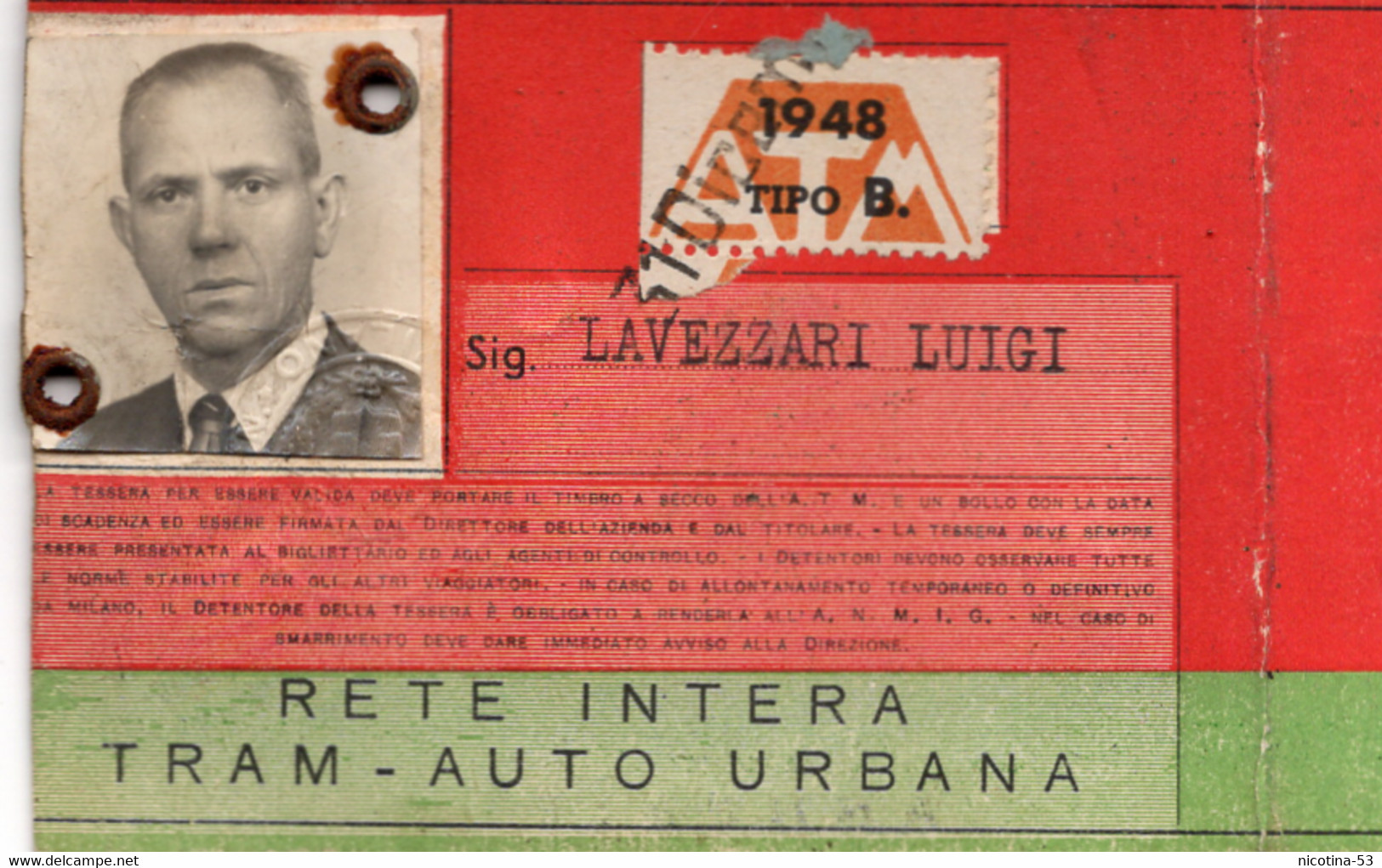 BIGL--00071-- ABBONAMENTO - AZIENDA TRANVIARIA MUNICIPALE DI MILANO - RETE INTERA TRAM AUTO URBANA  1948 - Europa