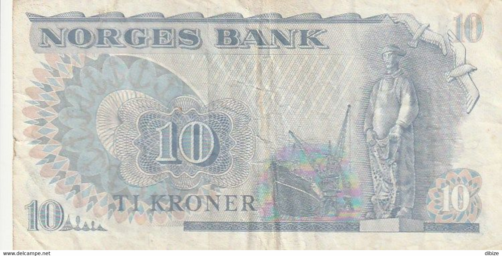 Billet De Banque Usagé. Norvège. 10 Couronnes. 1981. Personnage. Écusson. Bateau. Ouvrier. Etat Moyen - Norvège