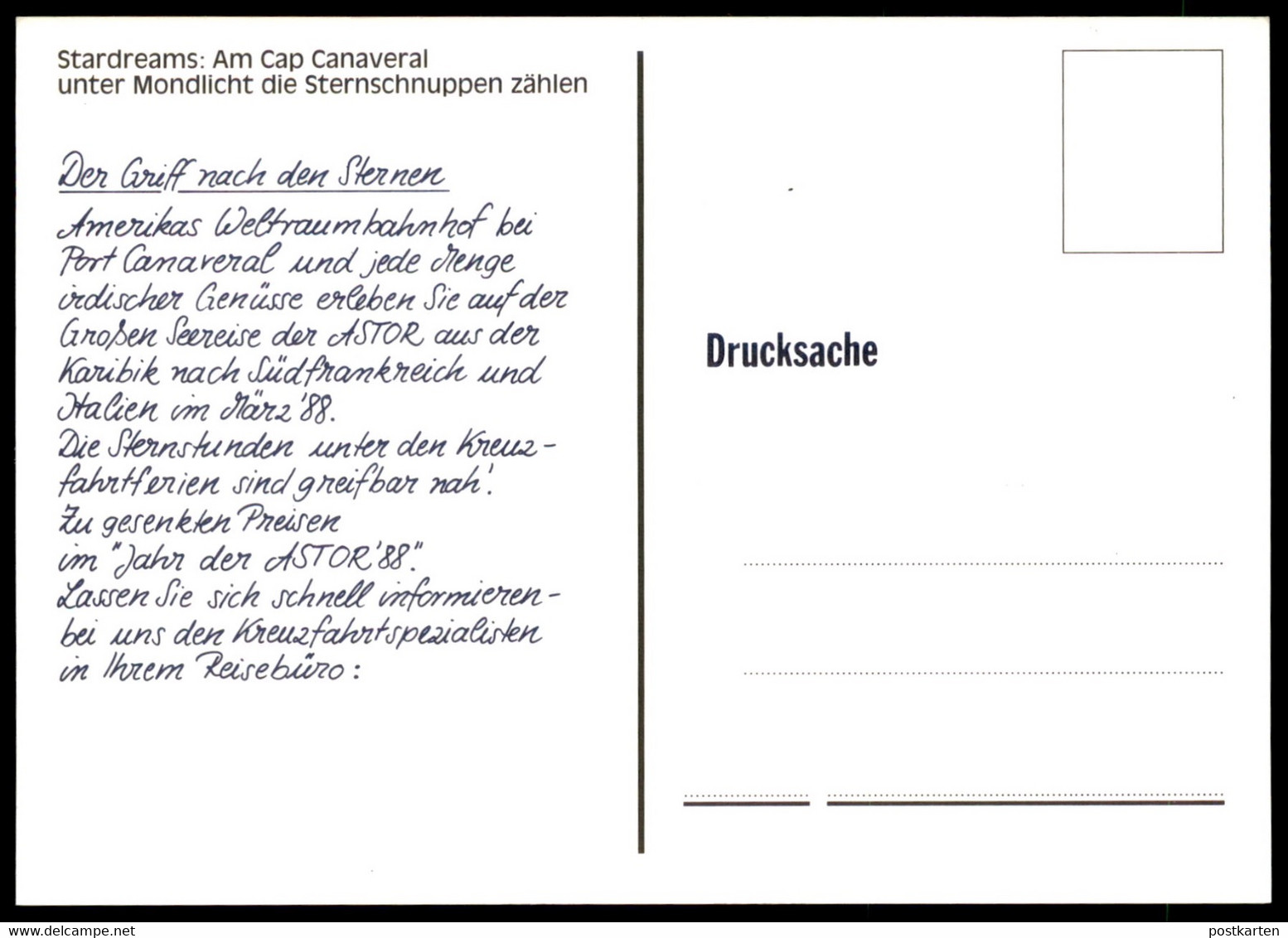 ÄLTERE POSTKARTE MS ASTOR 88 STARDREAMS KREUZFAHRTSCHIFF HADAG CRUISE LINE Schiff Motorschiff Ship Rakete Canaveral Cpa - Espace