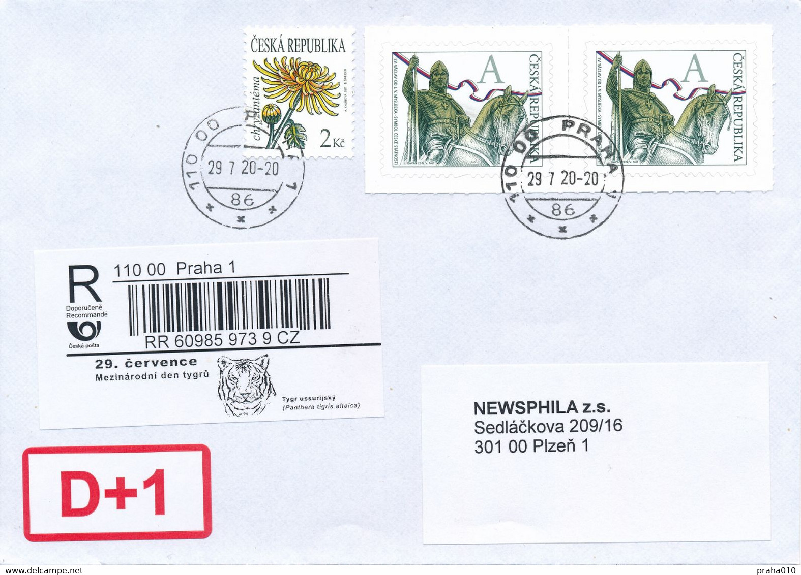 Czech Rep. / Comm. R-label (2020/20) Praha 1: July 29 - International Tiger Day (Panthera Tigris Altaica) (X0728) - Covers & Documents