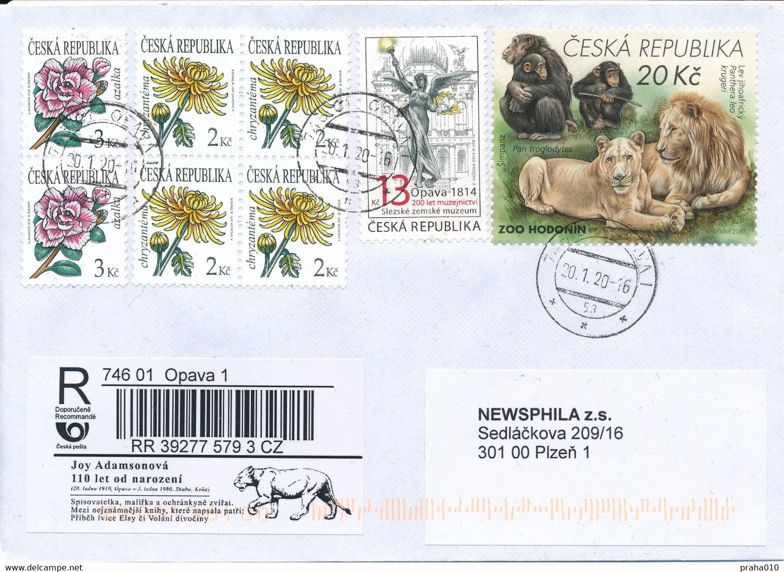 Czech Rep. / Comm. R-label (2020/01) Opava 1: Joy Adamson (1910-1980) Naturalist, Artist & Author "Born Free" (X0738) - Lettres & Documents