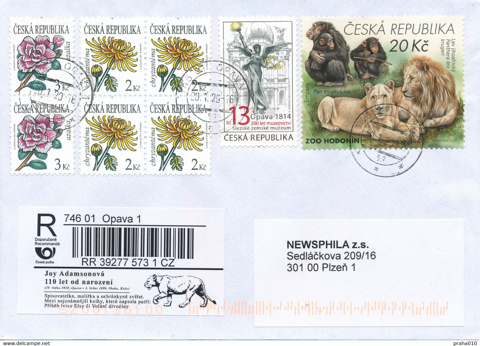 Czech Rep. / Comm. R-label (2020/01) Opava 1: Joy Adamson (1910-1980) Naturalist, Artist & Author "Born Free" (X0742) - Andere & Zonder Classificatie