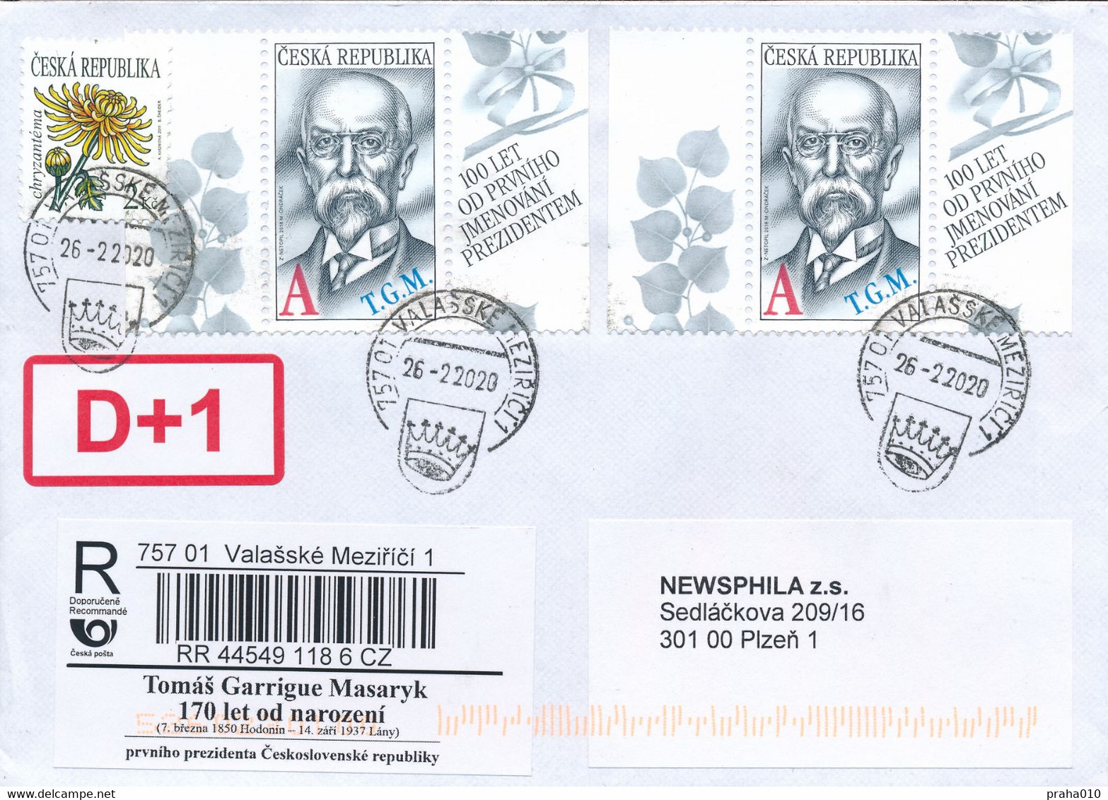 Czech Rep. / Comm. R-label (2020/07) Valasske Mezirici 1: Tomas Garrigue Masaryk (1850-1937) First President CSR (X0797) - Covers & Documents