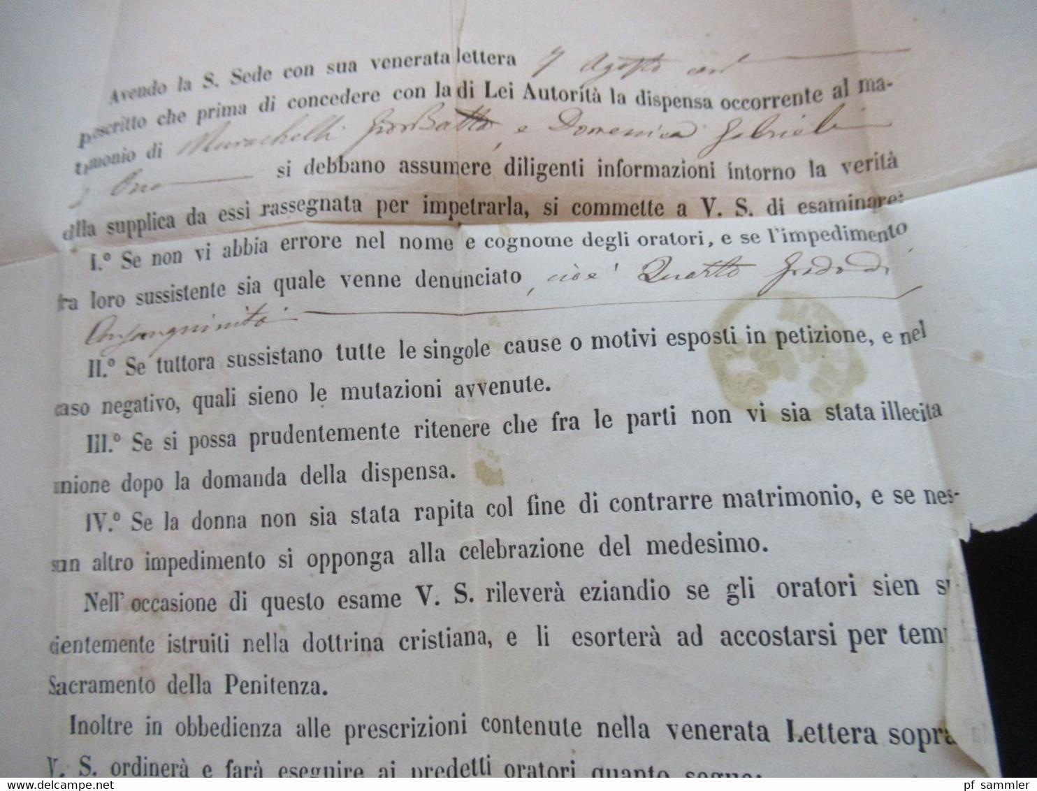 Italien 13.8.1867 Nr. 26 EF gedruckter Brief / Kirchliche Heiratsgenehmigung Stempel Brescia und Kirchenstempel ?!