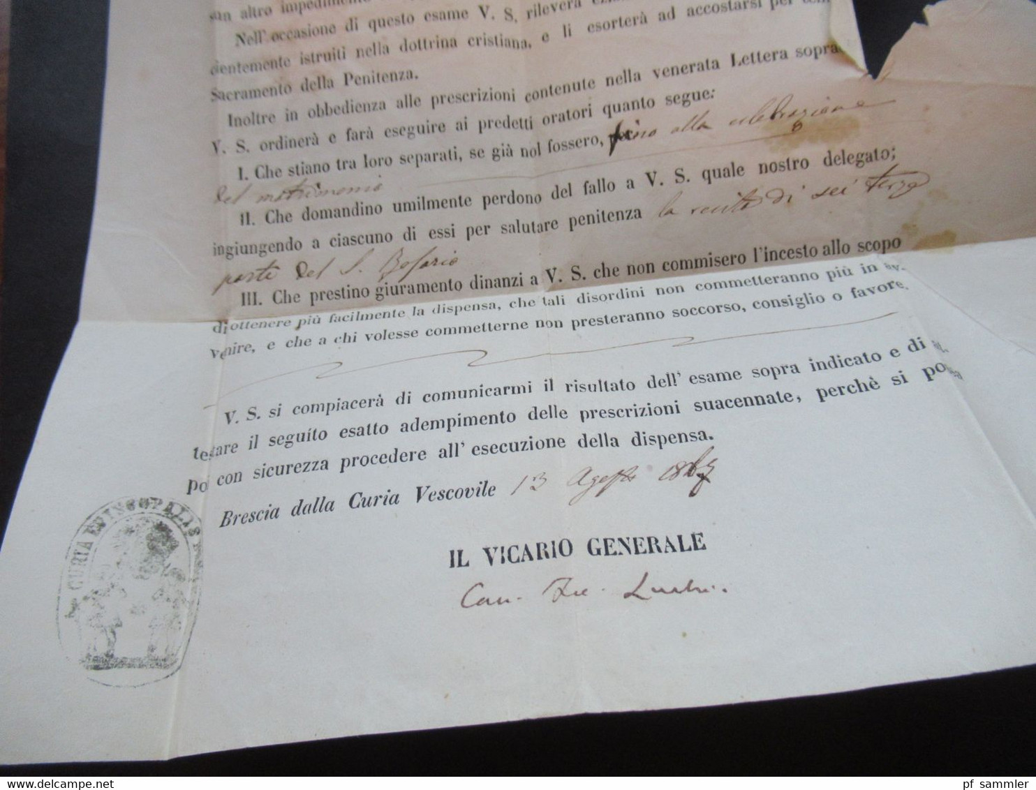 Italien 13.8.1867 Nr. 26 EF gedruckter Brief / Kirchliche Heiratsgenehmigung Stempel Brescia und Kirchenstempel ?!