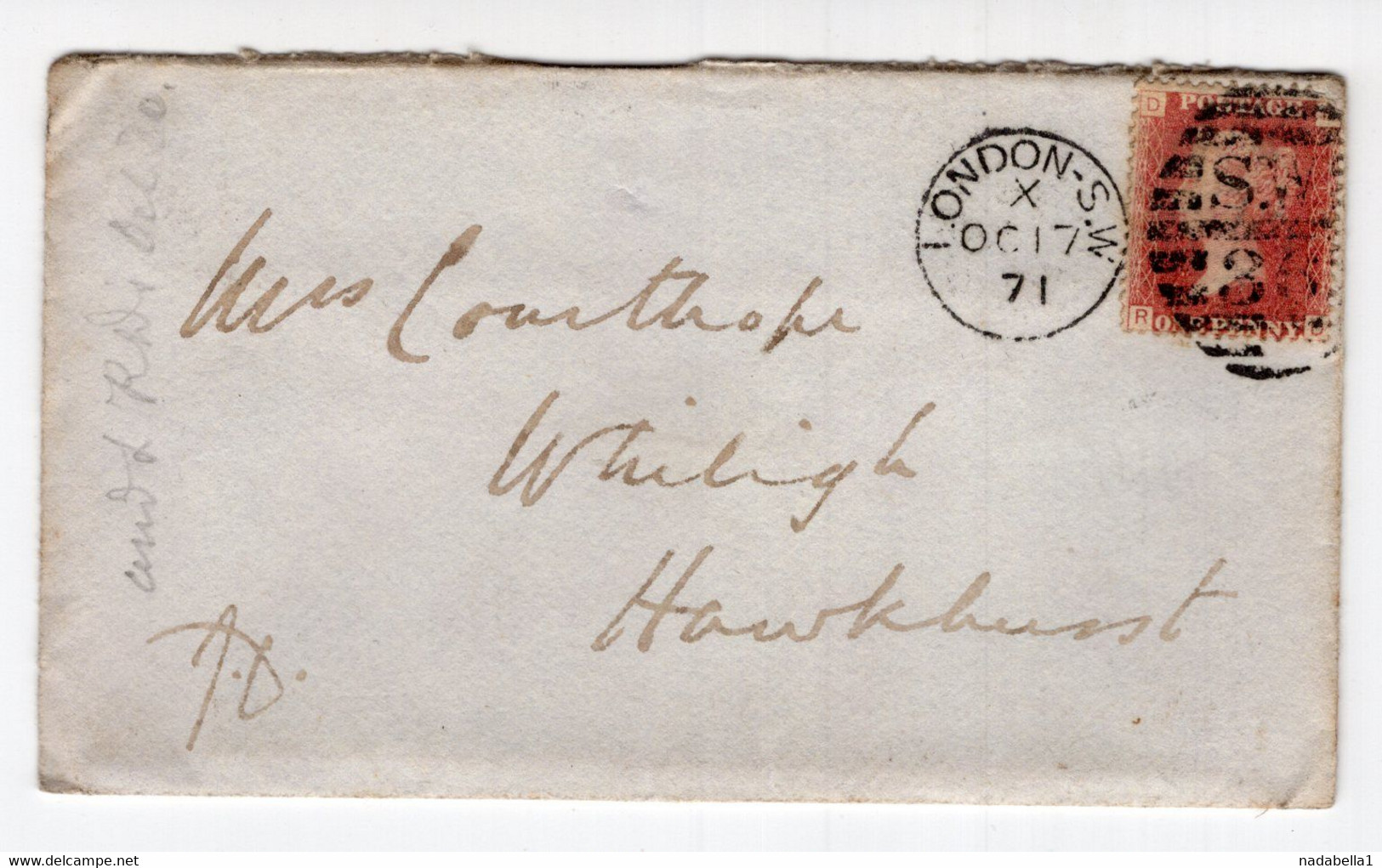 1871. GREAT BRITAIN,LONDON POSTMARK COVER OF SMALL PROPORTIONS,1 PENNY QUEEN VICTORIA - Covers & Documents