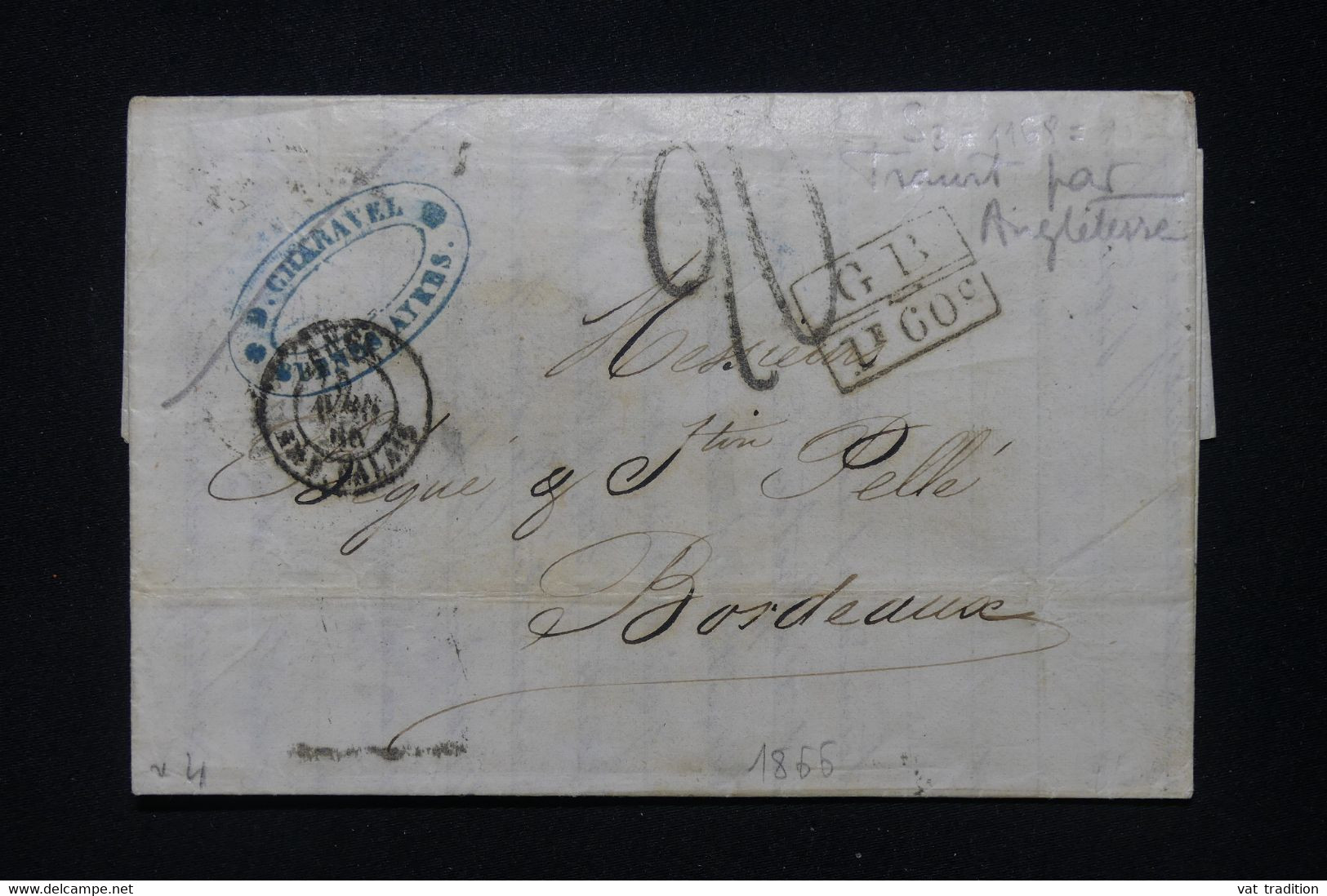 BRÉSIL - Lettre De Buenos Aires Pour La France En 1866 Par Voie Anglaise Avec Marques D’échange - L 91032 - Lettres & Documents