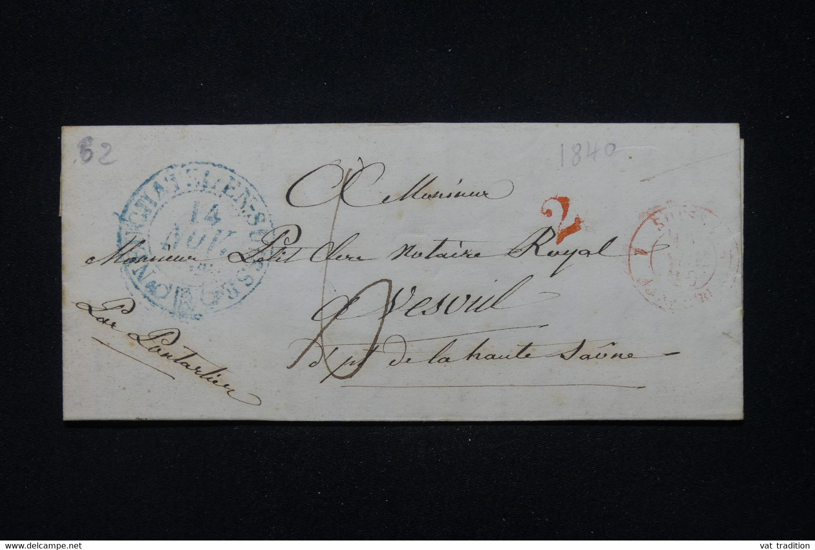 SUISSE - Cachet à Date En Bleu De Neuchatel En Suisse Sur Lettre Pour Vesoul ( France)  En 1840 - L 91044 - ...-1845 Prephilately