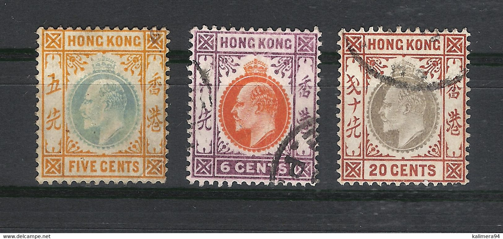 HONG KONG  /  Y. & T.  N° 80 + 81 + 86  /  Type ROI  EDOUARD  VII  ( 3 Timbres Oblitérés ) - Used Stamps