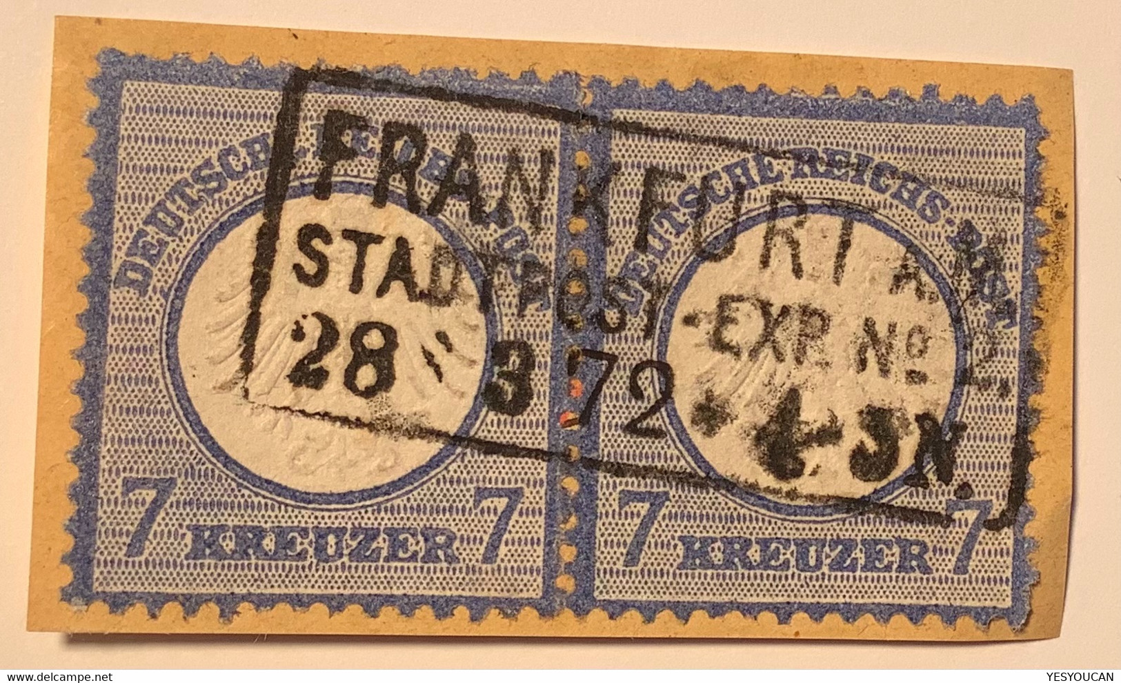 Mi 10 = 320€, 1872 7 Kr  Mit Kleinem Brustschild Seltenes Tadelloses Paar Stpl FRANKFURT STADTPOST EXP2(Deutsches Reich - Usados