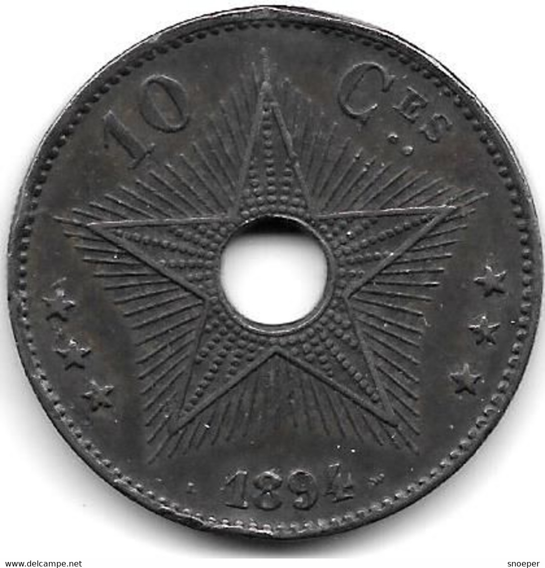 *Belgian Congo 10 Centimes 1894  Km 4  Vf+ - 1885-1909: Leopold II.