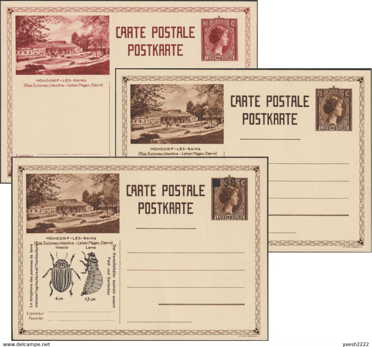 Luxembourg 1931 & 1940. 3 Entiers Postaux à 40, 75 & 35 C. Vue Touristique Mondorf-les-bains. Foie, Estomac, Intestins - Bäderwesen