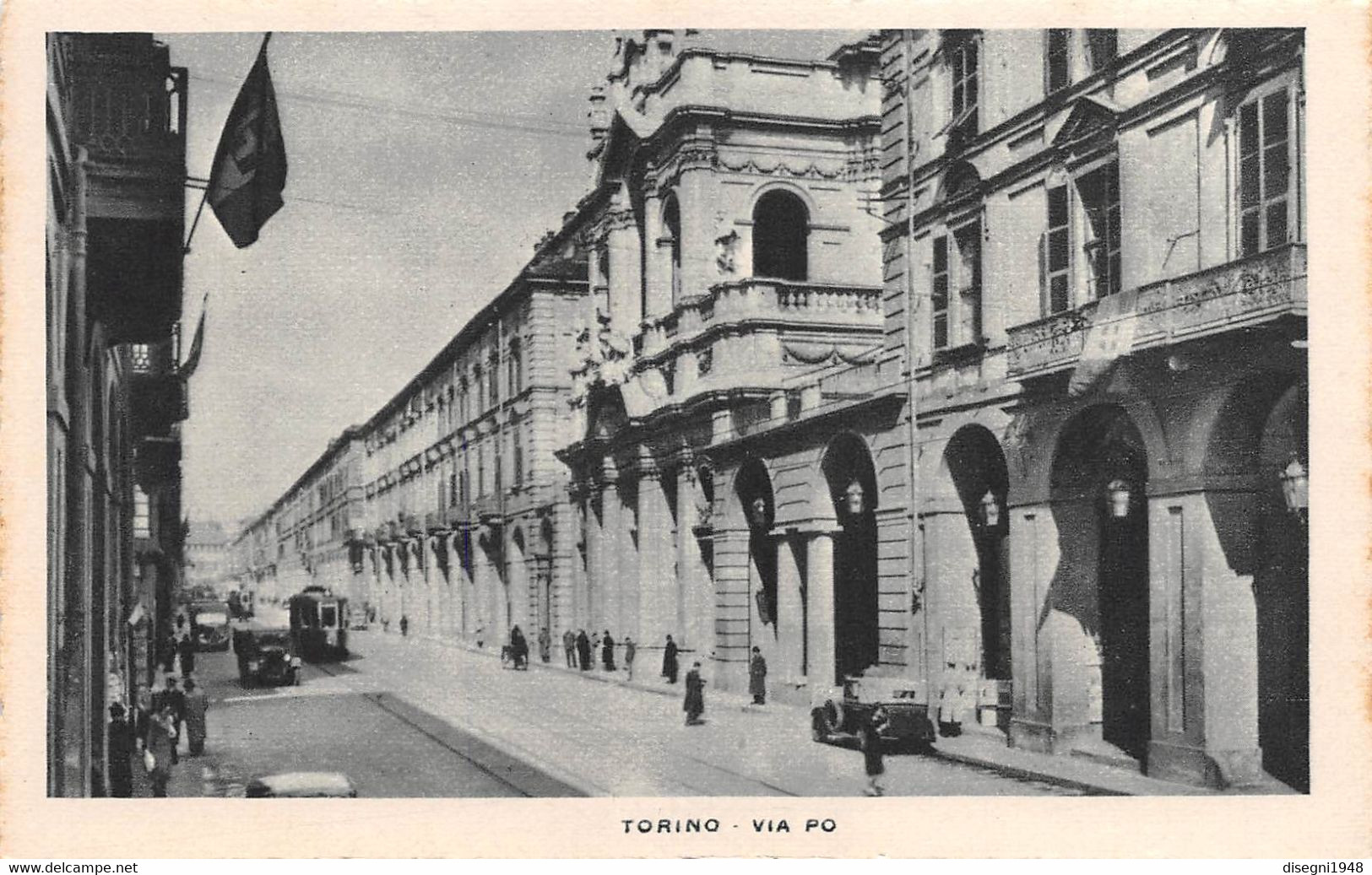 09423 "TORINO - VIA PO - ANNI '30 DEL XX SECOLO" ANIMATA - TRAMWAY - AUTO - CART. ILL. ORIG. NON SPED. - Viste Panoramiche, Panorama