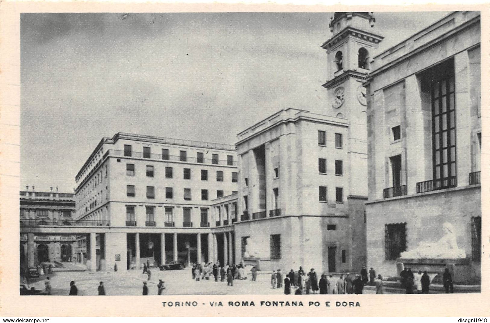 09425 "TORINO - VIA ROMA - FONTANE PO E DORA - ANNI '30 XX SECOLO" ANIMATA - CART. ILL. ORIG. NON SPED. - Orte & Plätze