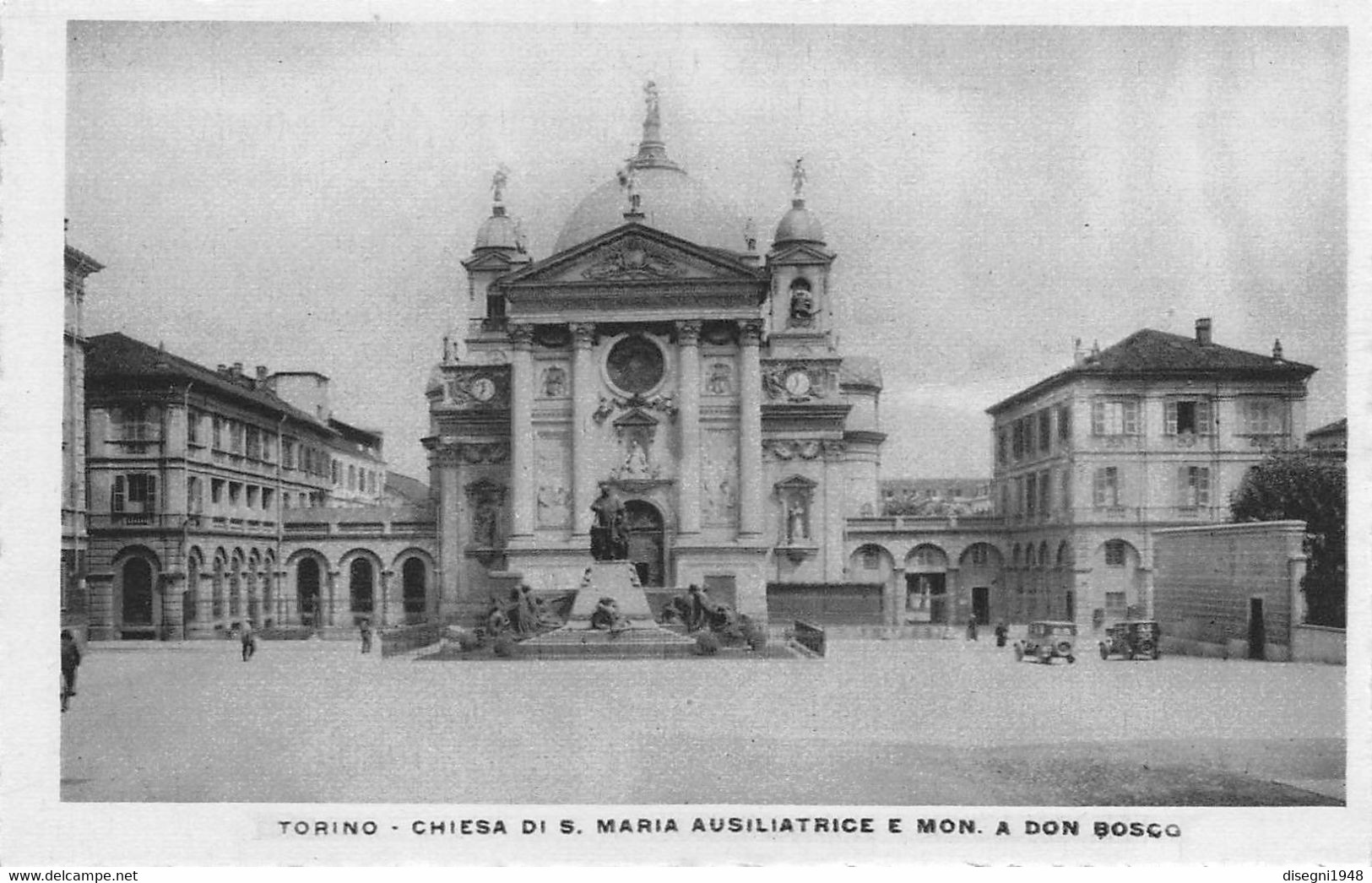 09427 "TORINO - CHIESA DI MARIA AUSILIATRICE E MONUMENTO A DON  BOSCO - ANNI '30 XX SECOLO" CART. ILL. ORIG. NON SPED. - Kerken