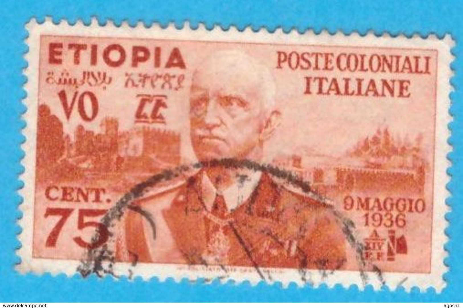 ETI014 ETIOPIA 1936 EFFIGIE DI VITTORIO EMANUELE III CENT 75 SASSONE NR 6 USATO - Ethiopië