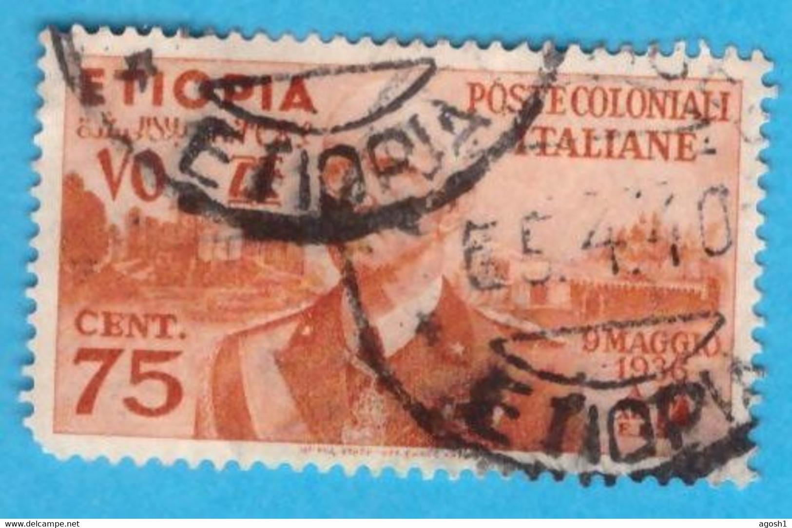 ETI016 ETIOPIA 1936 EFFIGIE DI VITTORIO EMANUELE III CENT 75 SASSONE NR 6 USATO - Ethiopië